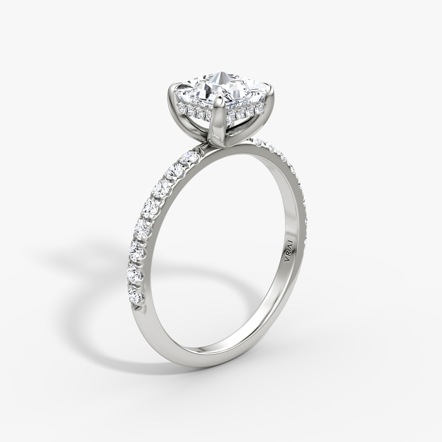 JENNET | Cathedral Hidden Halo Round Diamond Ring in Yellow & White Gold