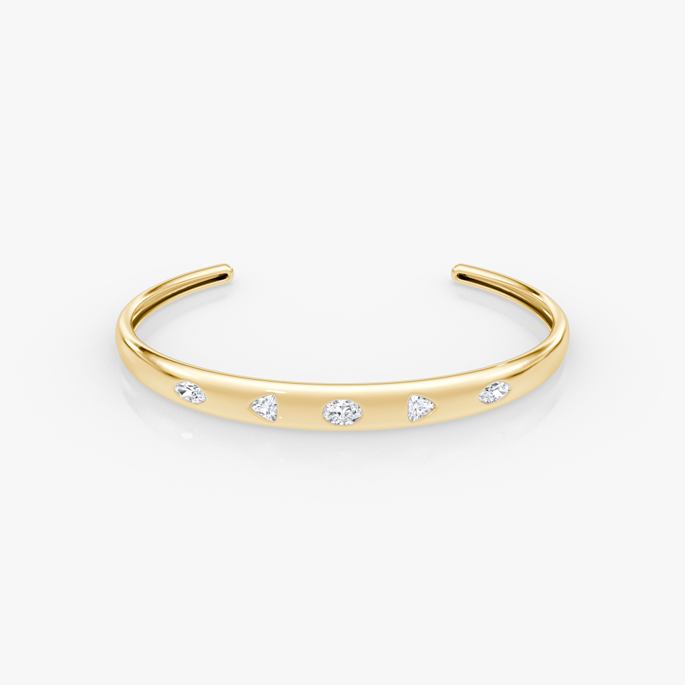 Large Mixed Shape Dome Bangle 14k Yellow Gold Created Diamonds x Petra & Meehan Flannery
