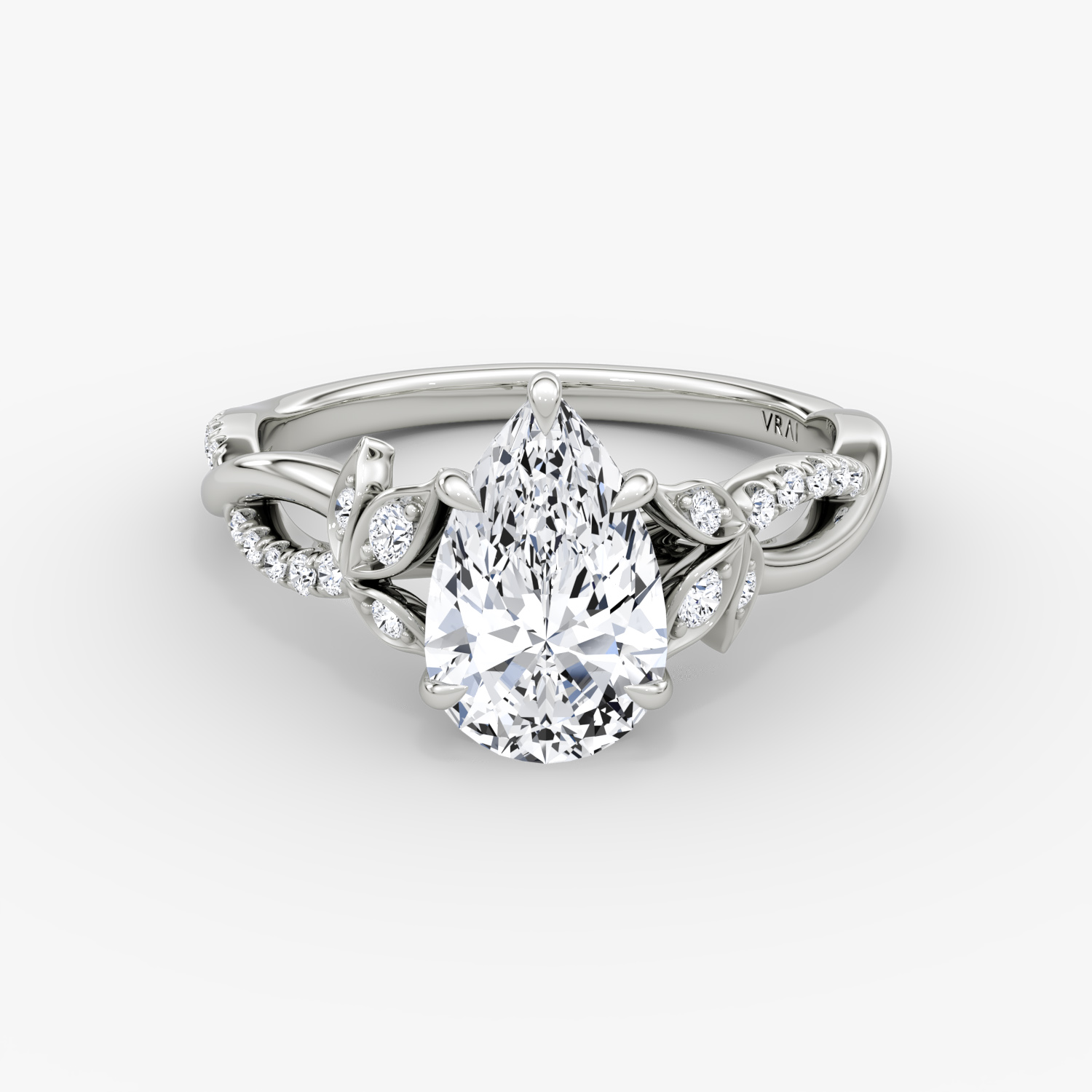 Twisted Floral Pear Engagement Ring | 18k White Gold