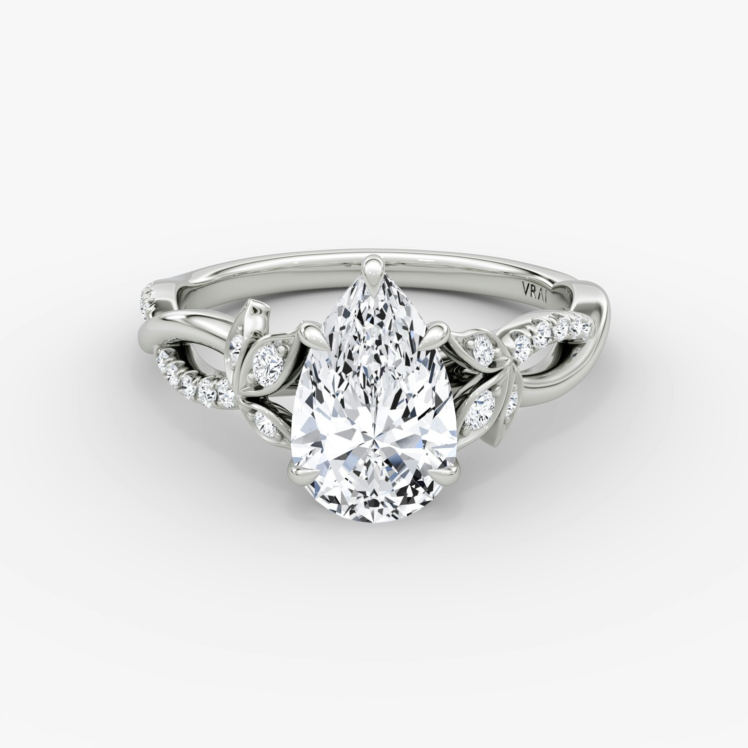 Twisted Floral Pear Engagement Ring | 18k White Gold