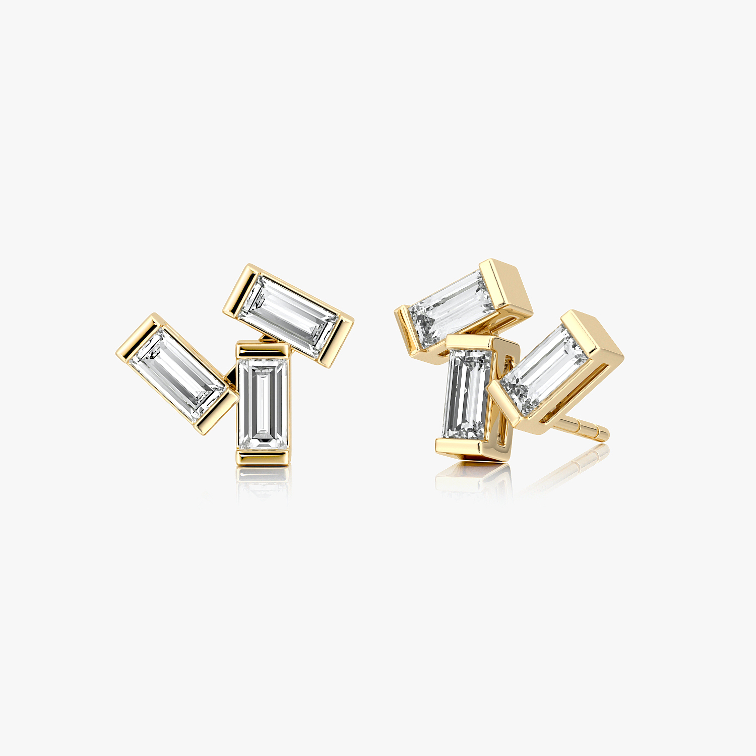 Baguette Cluster Stud Earrings 14k Yellow Gold
