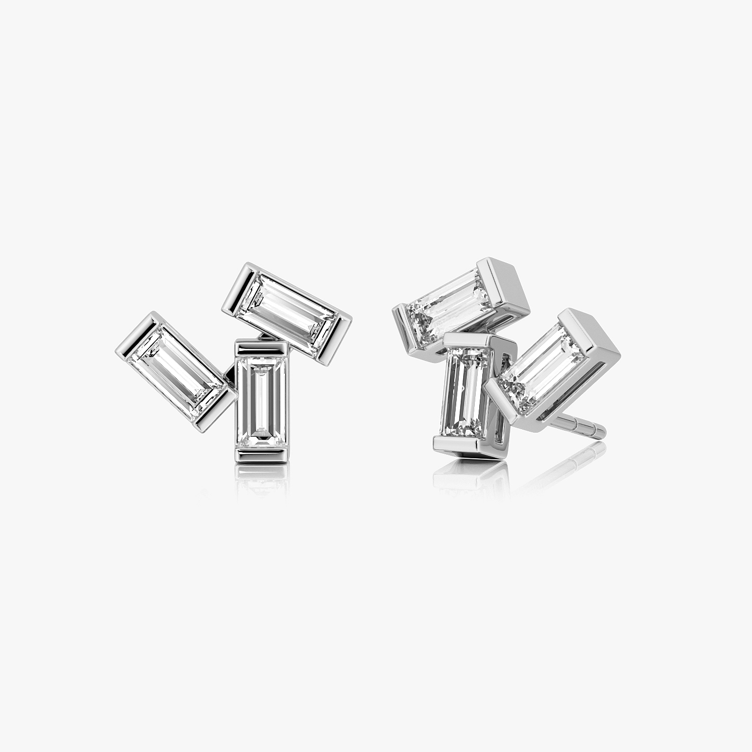 Baguette Cluster Stud Earrings 14k White Gold