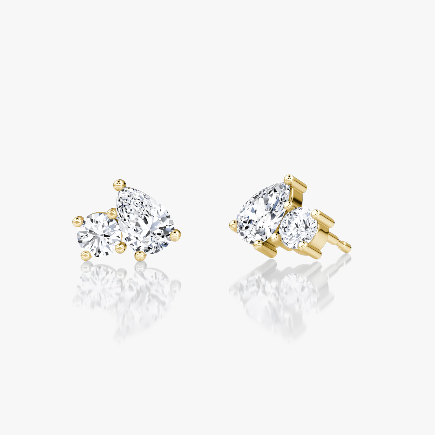 VRAI Toi et Moi Stud Round Brilliant and Pear Earrings | 14k Yellow Gold