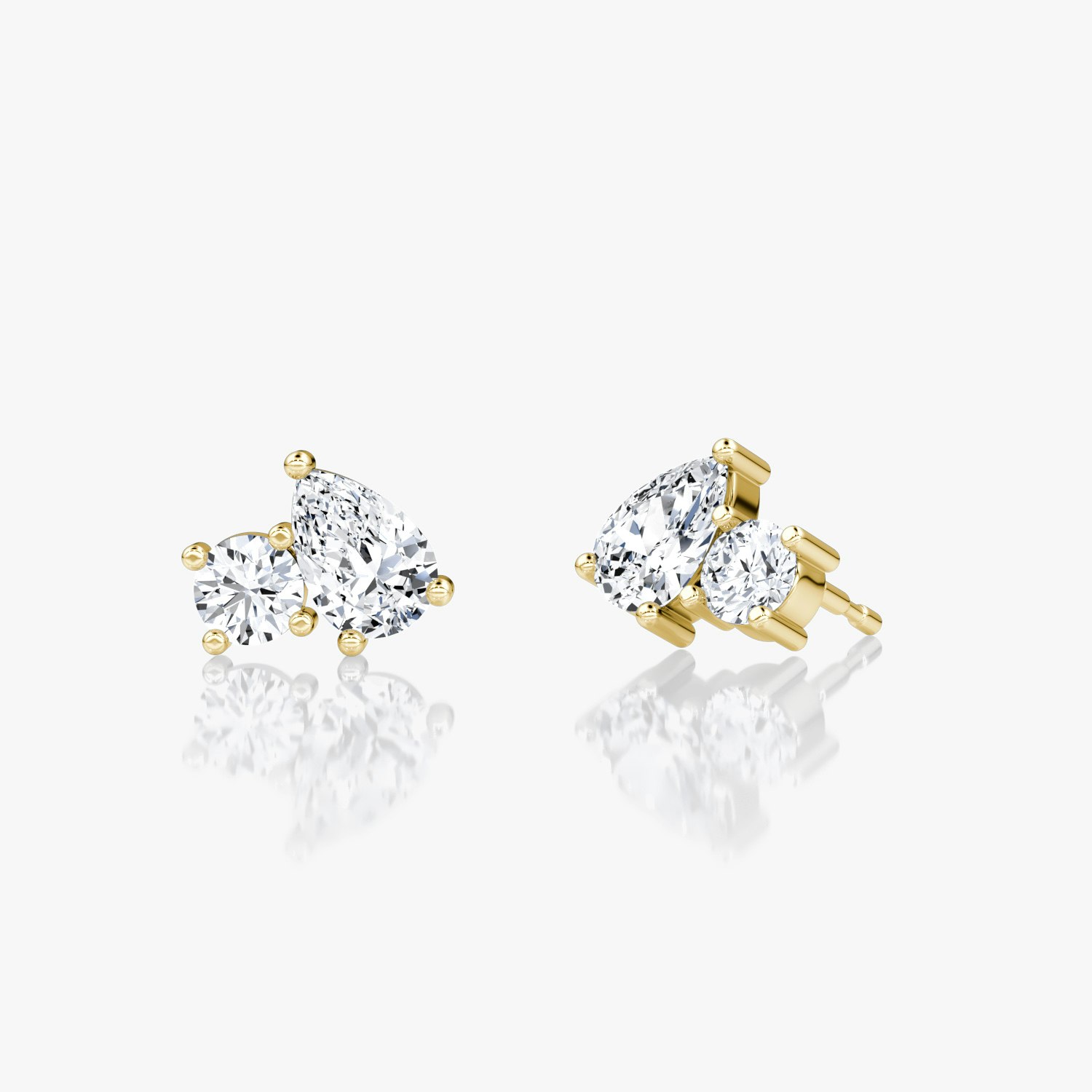 VRAI Toi et Moi Stud Round Brilliant and Pear Earrings | 14k Yellow Gold