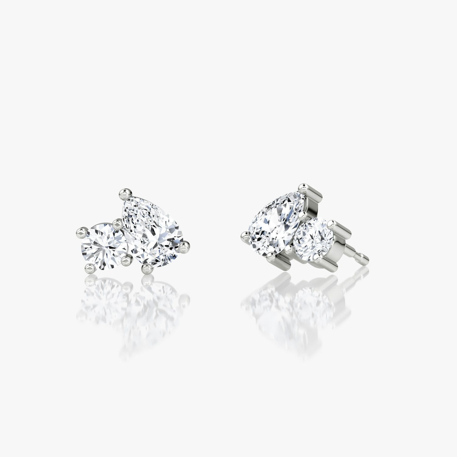 VRAI Toi et Moi Stud Round Brilliant and Pear Earrings | 14k White Gold
