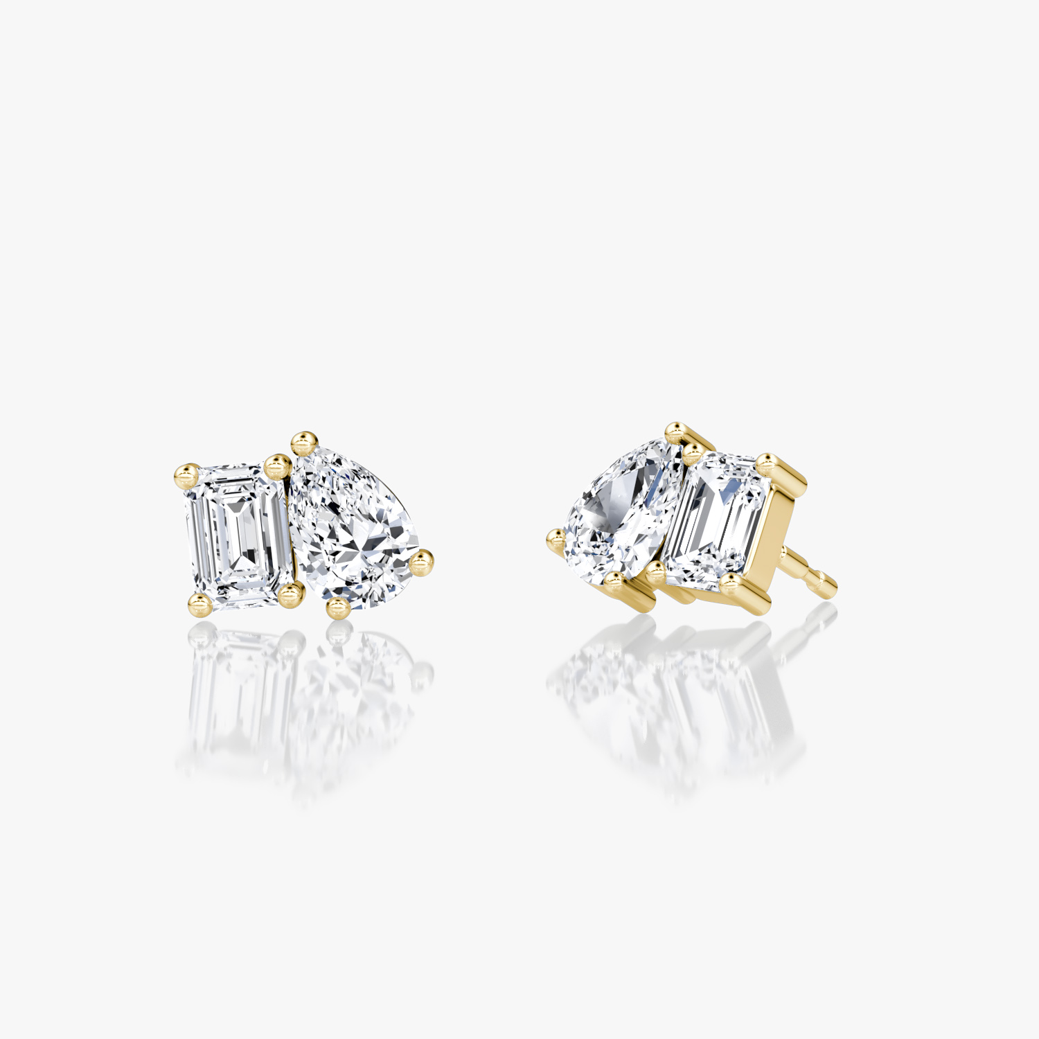VRAI Toi et Moi Stud Emerald and Pear Earrings | 14k Yellow Gold