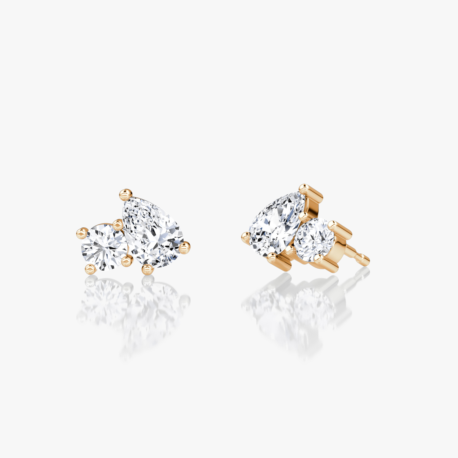 VRAI Toi et Moi Stud Round Brilliant and Pear Earrings | 14k Rose Gold
