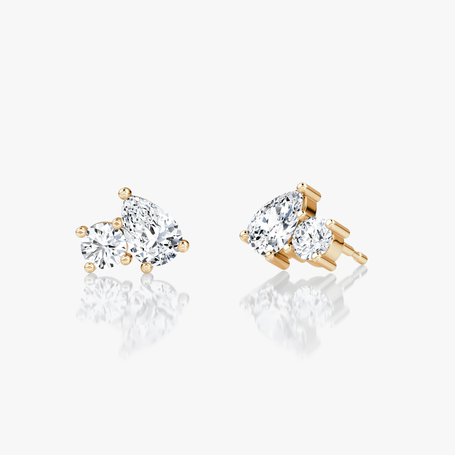 VRAI Toi et Moi Stud Round Brilliant and Pear Earrings | 14k Rose Gold