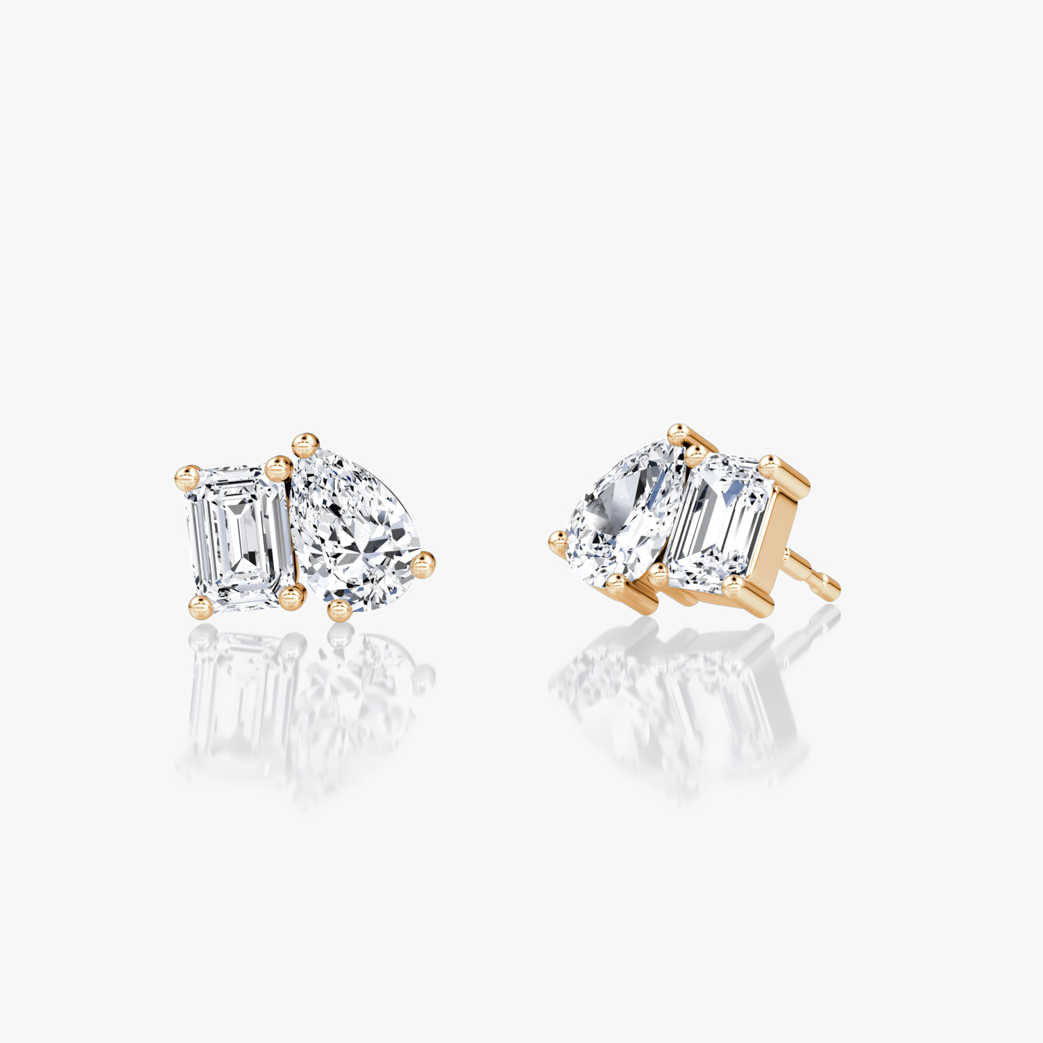VRAI Toi et Moi Stud Emerald and Pear Earrings | 14k Rose Gold