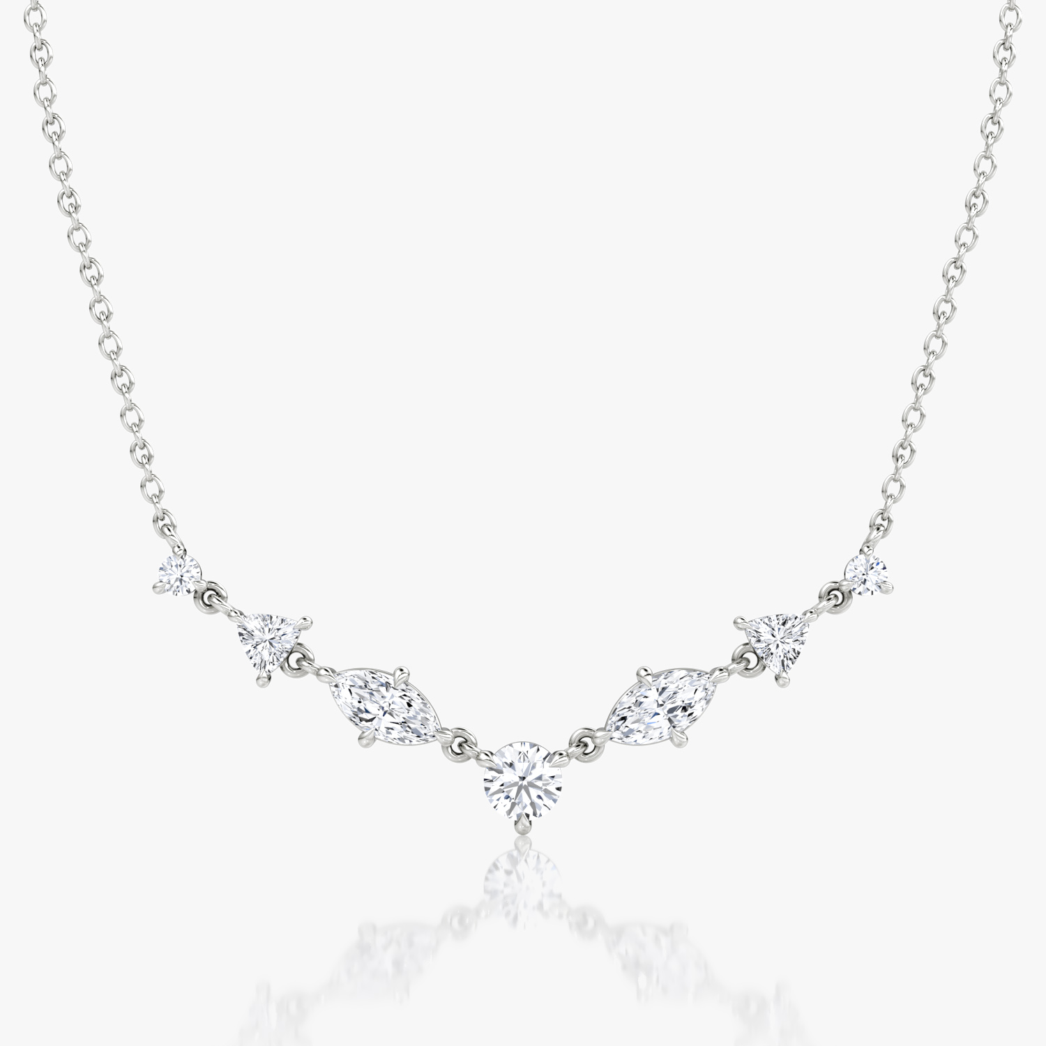 VRAI Mixed Shape Linked Tennis Trillion Necklaces | 14k White Gold