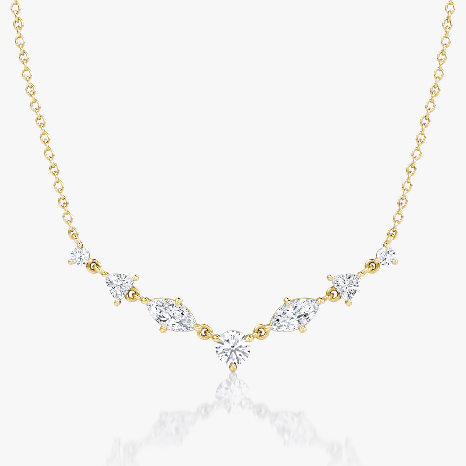 VRAI Mixed Shape Linked Tennis Trillion Necklaces | 14k Yellow Gold