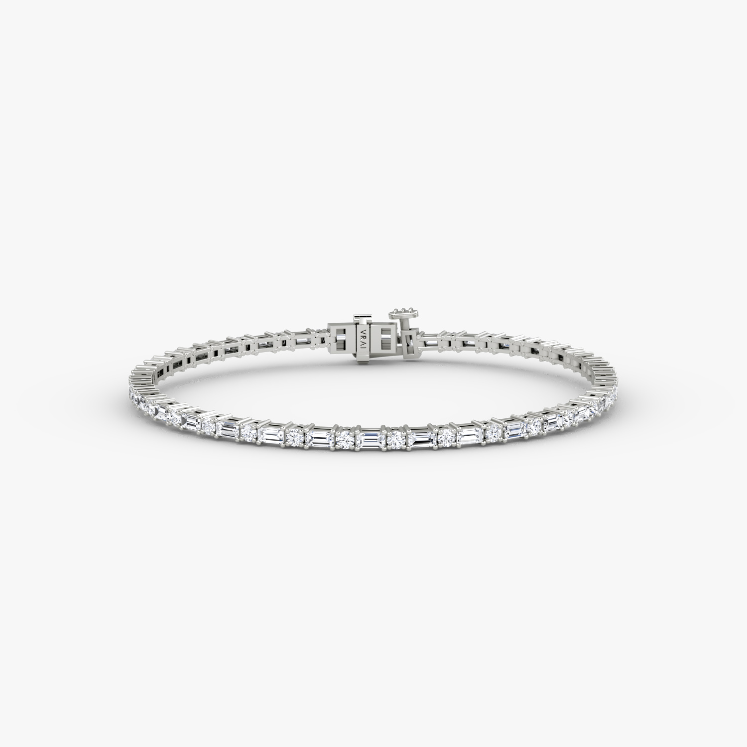 6.5" Mixed Shape Bracelet 14k White Gold Round Brilliant Baguette Cut Created Diamonds