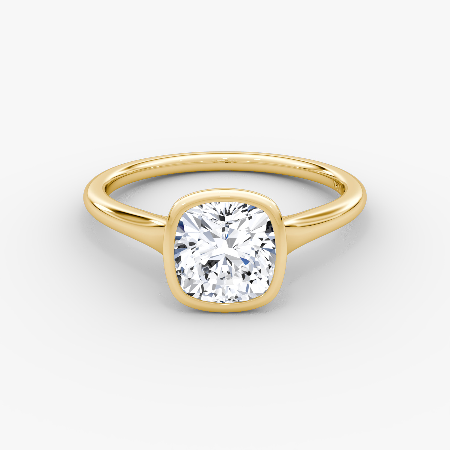 Flat Edge Bezel Cushion Engagement Ring | 18k Yellow Gold