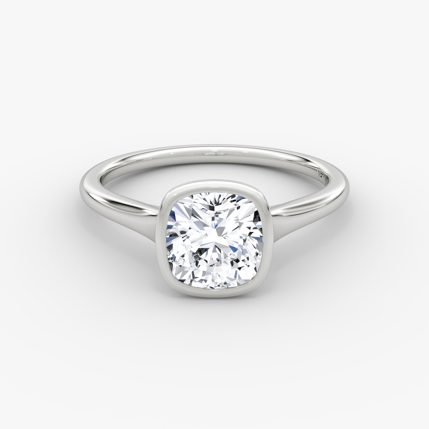 Flat Edge Bezel Cushion Engagement Ring | 18k White Gold