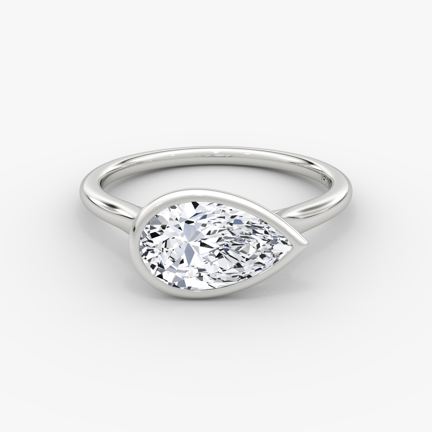 Flat Edge Bezel Pear Engagement Ring | 18k White Gold
