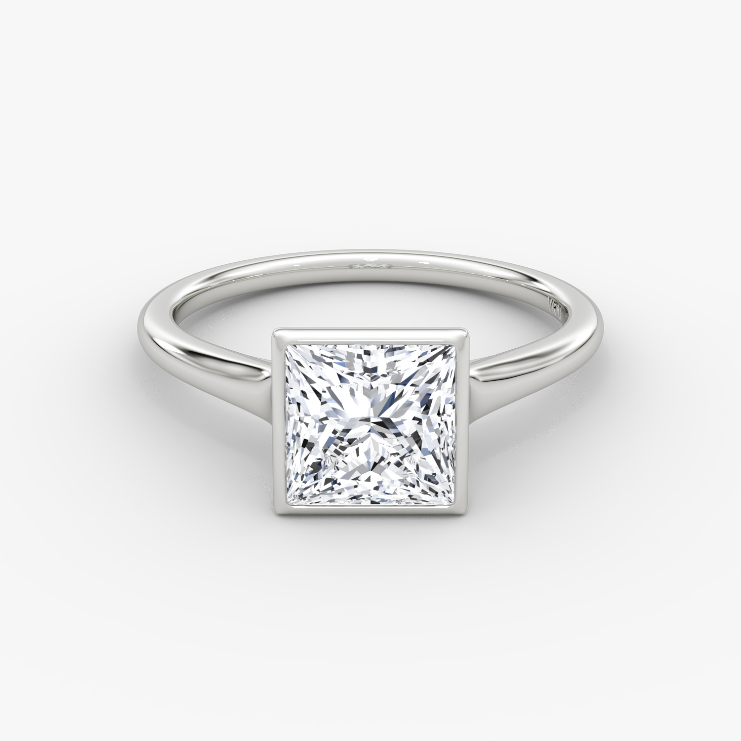 Flat Edge Bezel Princess Engagement Ring | 18k White Gold