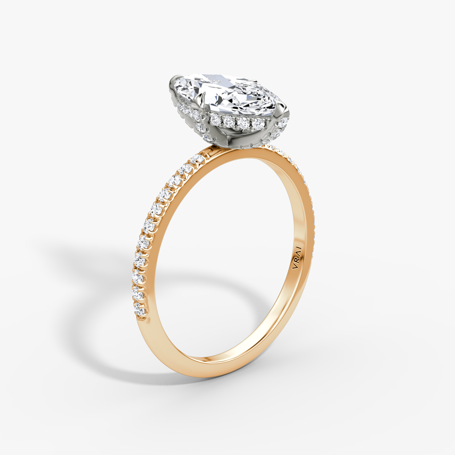 Classic Hidden Halo Marquise Engagement Ring | 14k Rose Gold and Platinum