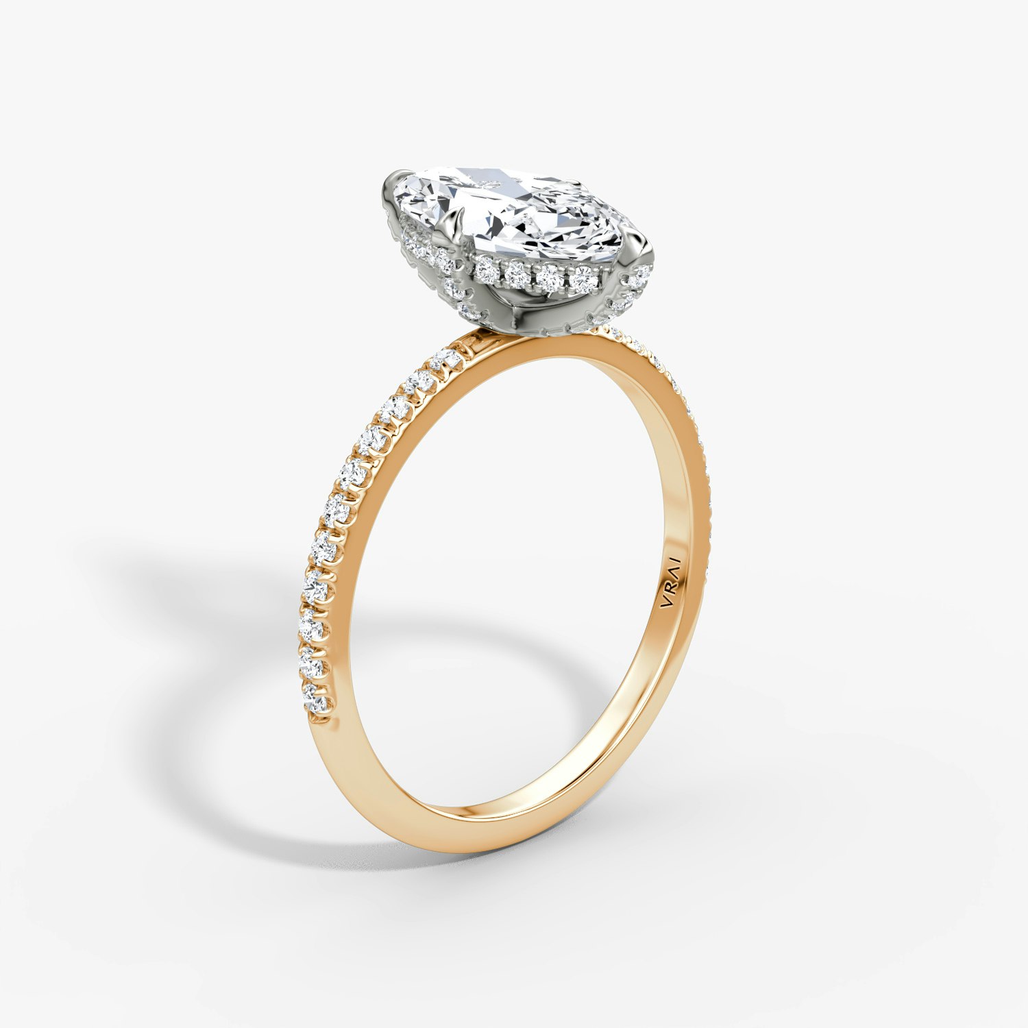 Classic Hidden Halo Marquise Engagement Ring | 14k Rose Gold and Platinum