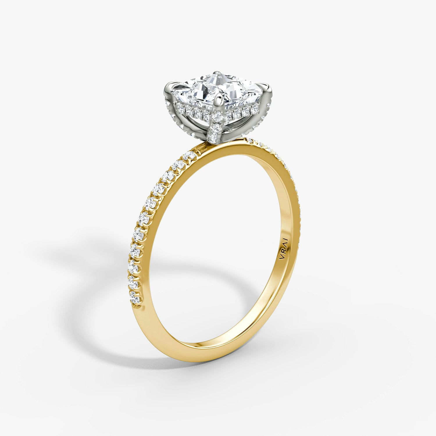 Classic Hidden Halo Princess Engagement Ring | 18k Yellow Gold and Platinum