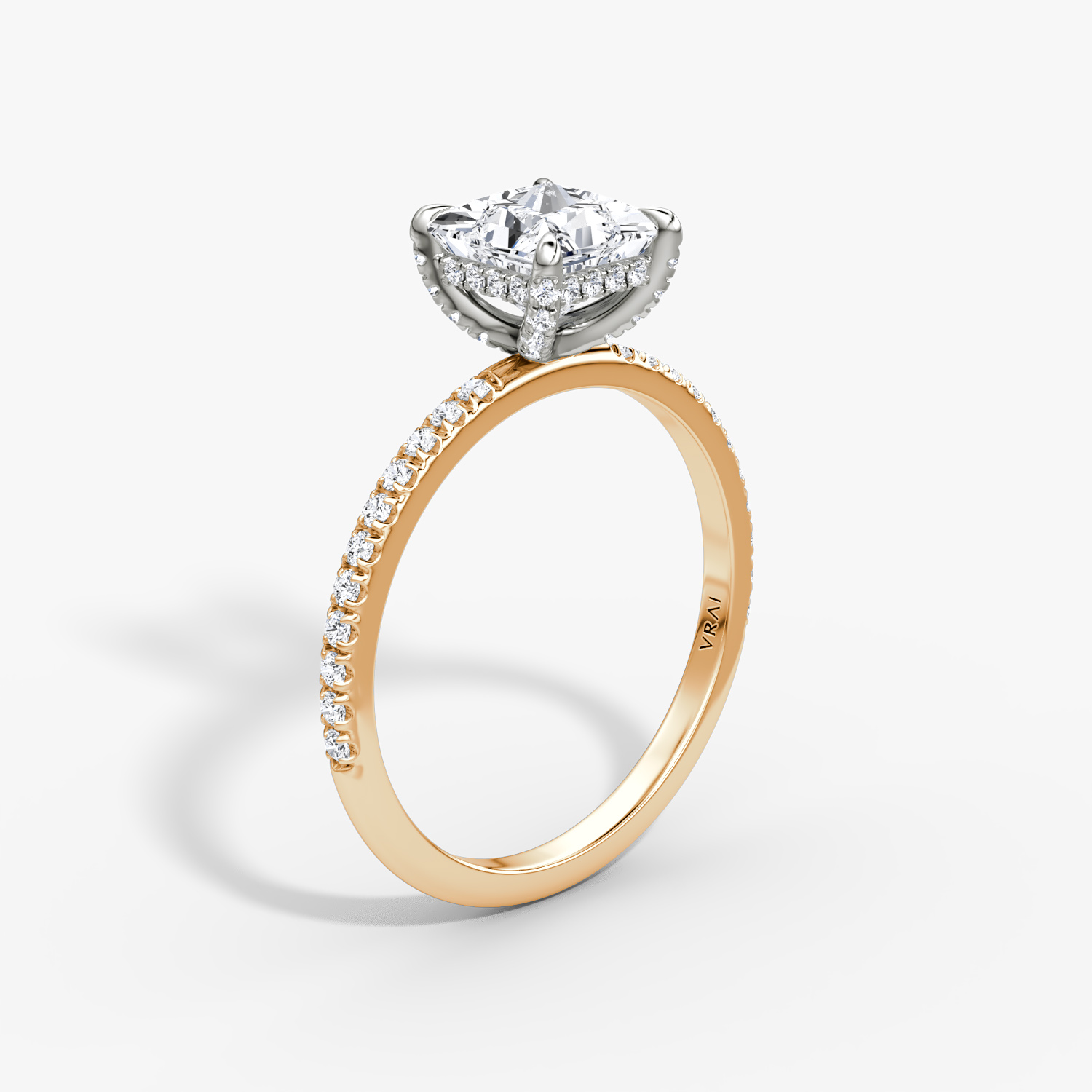 Classic Hidden Halo Princess Engagement Ring | 14k Rose Gold and Platinum