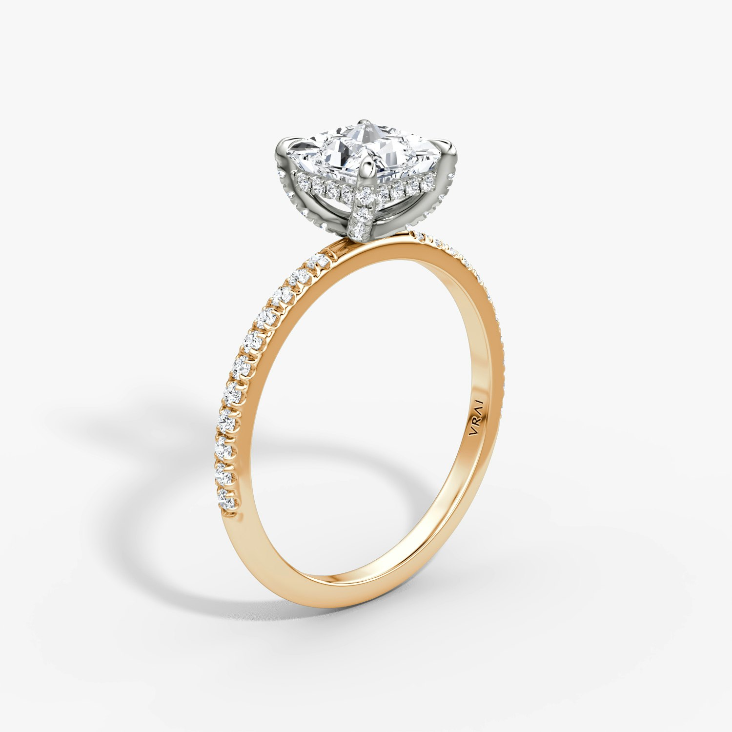 Classic Hidden Halo Princess Engagement Ring | 14k Rose Gold and Platinum