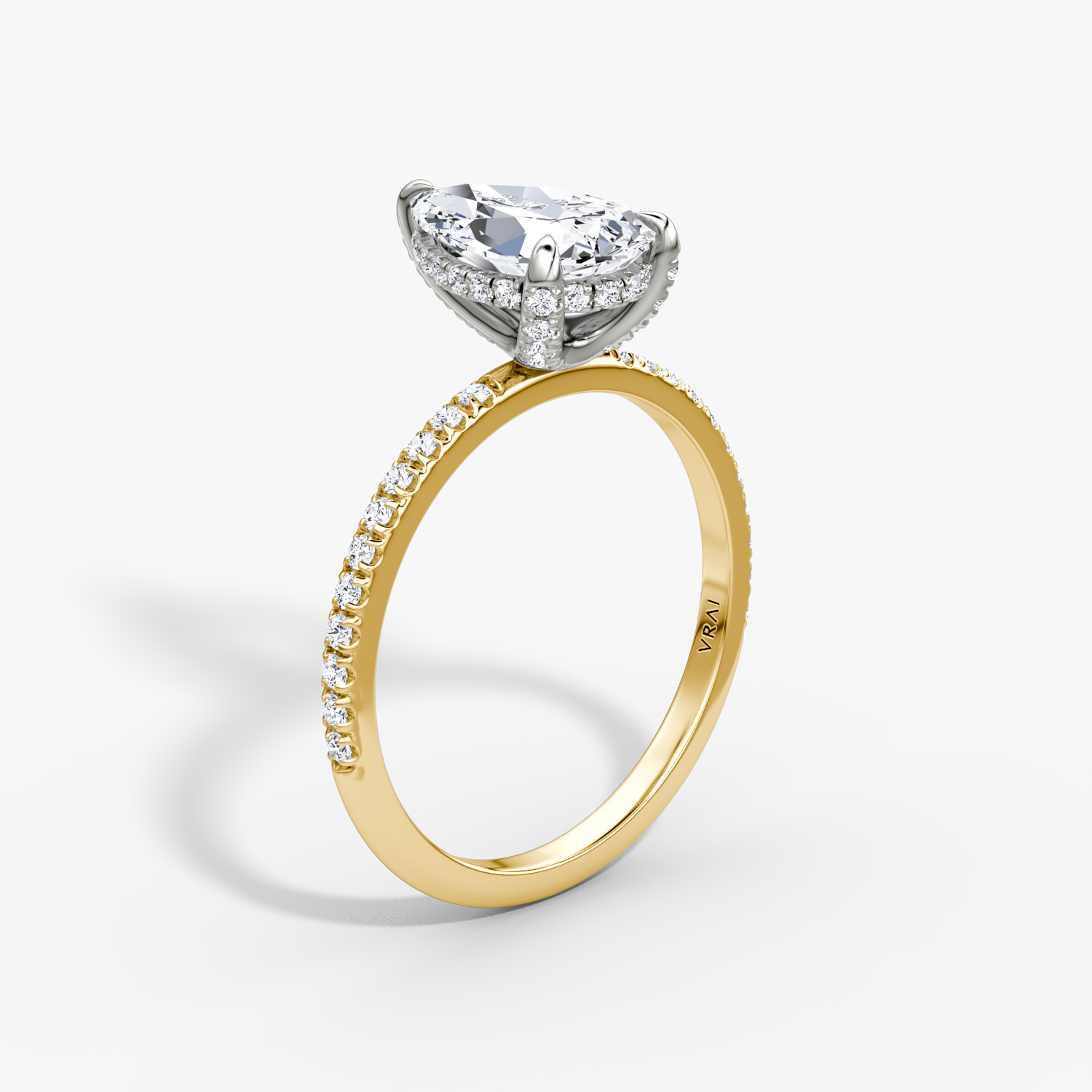 Classic Hidden Halo Pear Engagement Ring | 18k Yellow Gold and Platinum