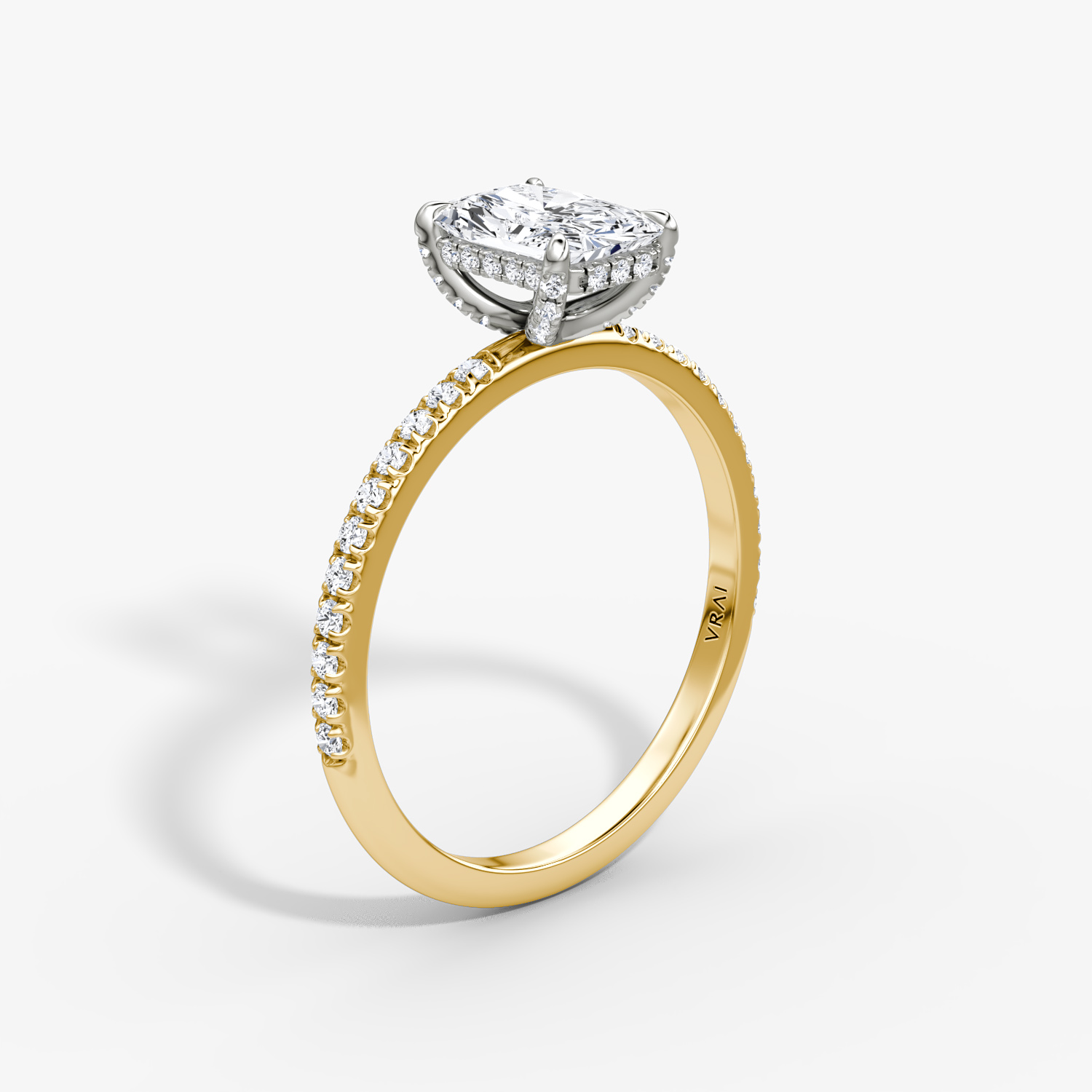 Classic Hidden Halo Radiant Engagement Ring | 18k Yellow Gold and Platinum