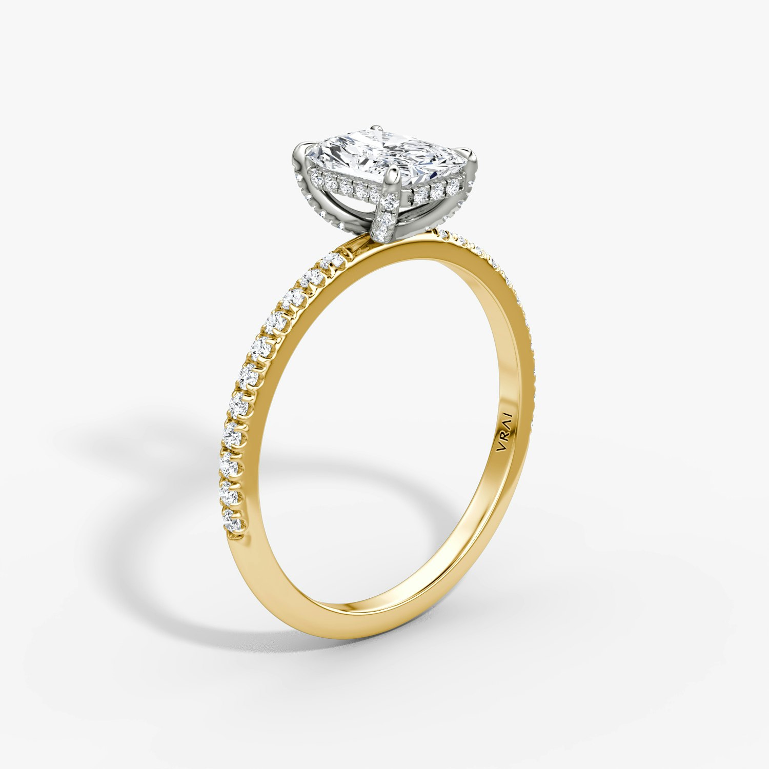 Classic Hidden Halo Radiant Engagement Ring | 18k Yellow Gold and Platinum