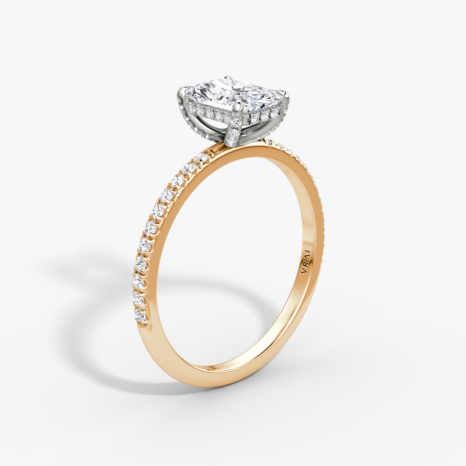 Classic Hidden Halo Radiant Engagement Ring | 14k Rose Gold and Platinum