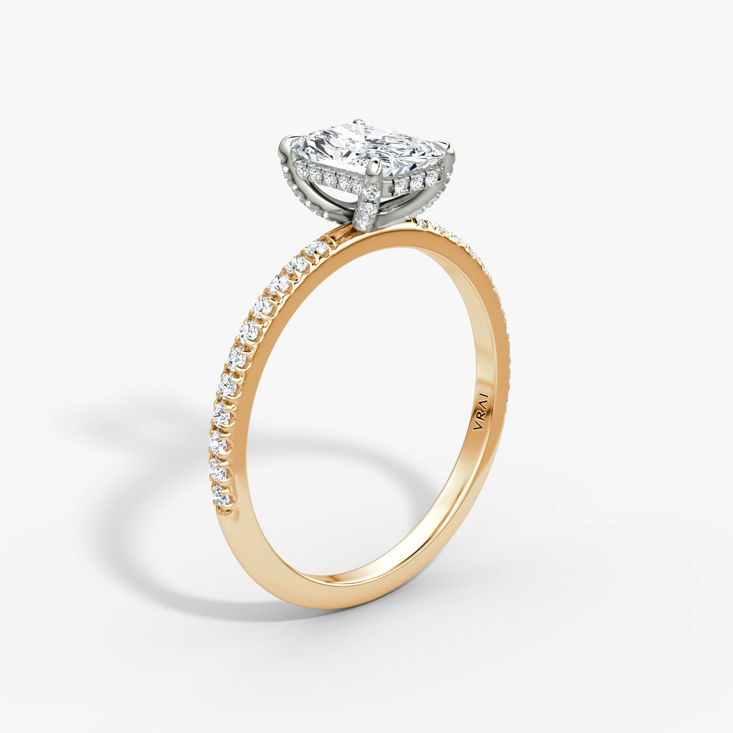Classic Hidden Halo Radiant Engagement Ring | 14k Rose Gold and Platinum