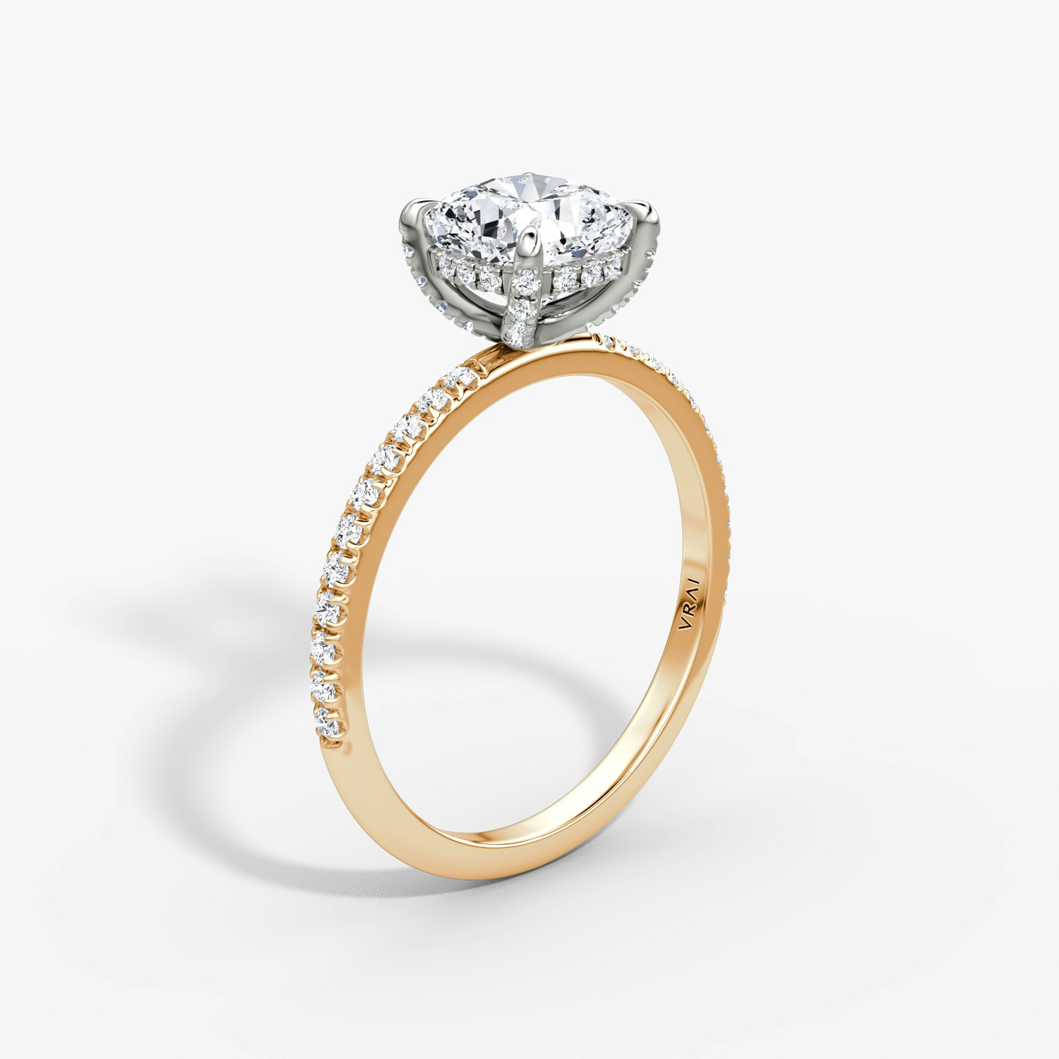 Classic Hidden Halo Cushion Engagement Ring | 14k Rose Gold and Platinum