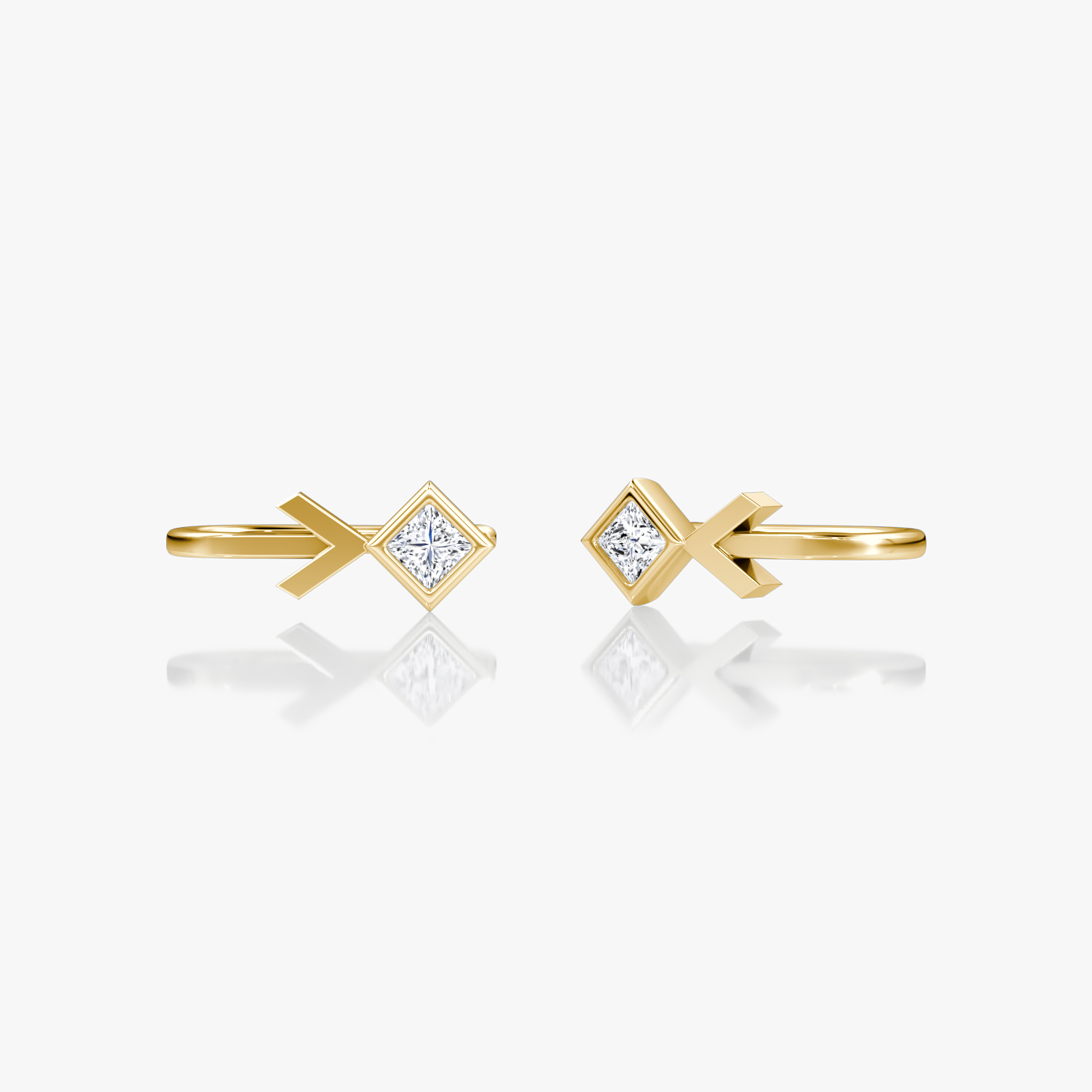 Arrow Cuff Earring 14k Yellow Gold 0.15 carat Princess Cut Created Diamond