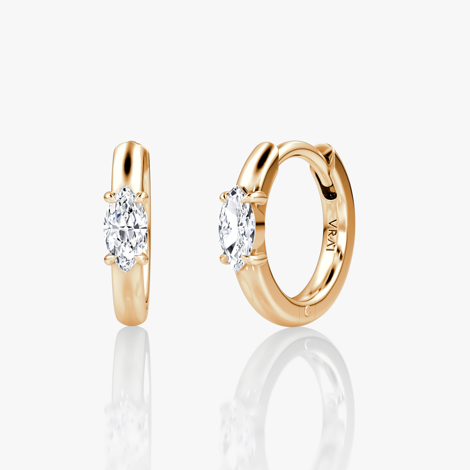 VRAI Solitaire Huggie Hoop Marquise Earrings | 14k Rose Gold