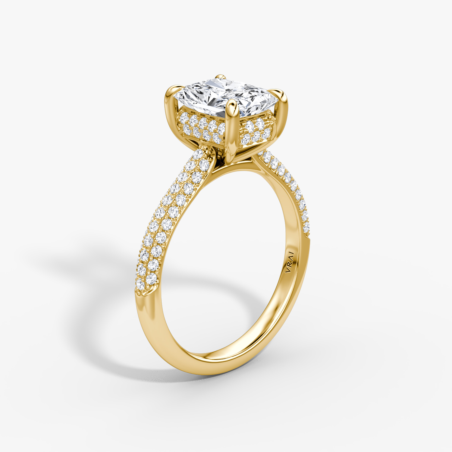 Regal Pavé Dome Radiant Engagement Ring | 18k Yellow Gold Pave