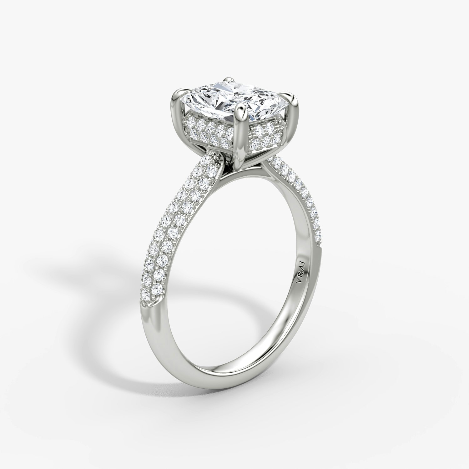 Regal Pavé Dome Radiant Engagement Ring | 18k White Gold Pave