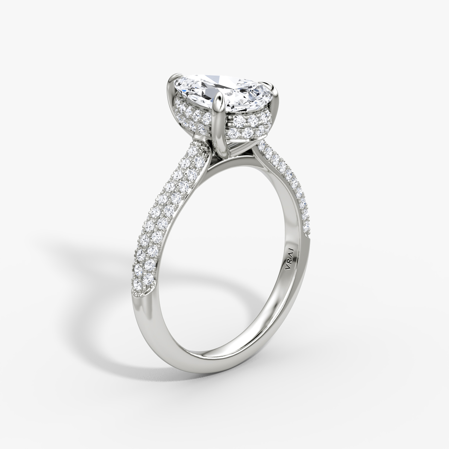 Regal Pavé Dome Pear Engagement Ring | 18k White Gold Pave