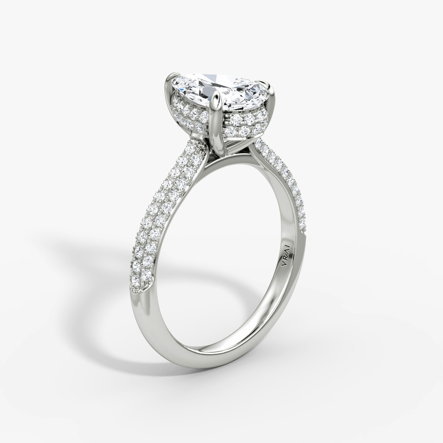 Regal Pavé Dome Pear Engagement Ring | 18k White Gold Pave
