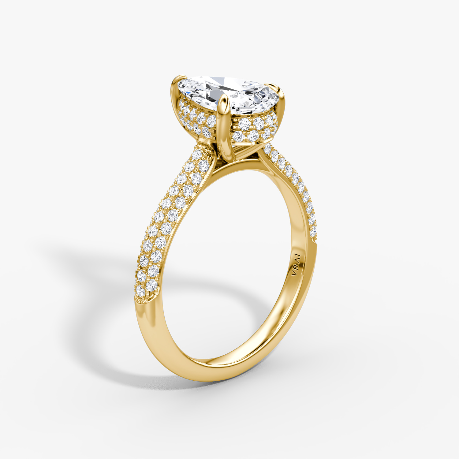 Regal Pavé Dome Pear Engagement Ring | 18k Yellow Gold Pave