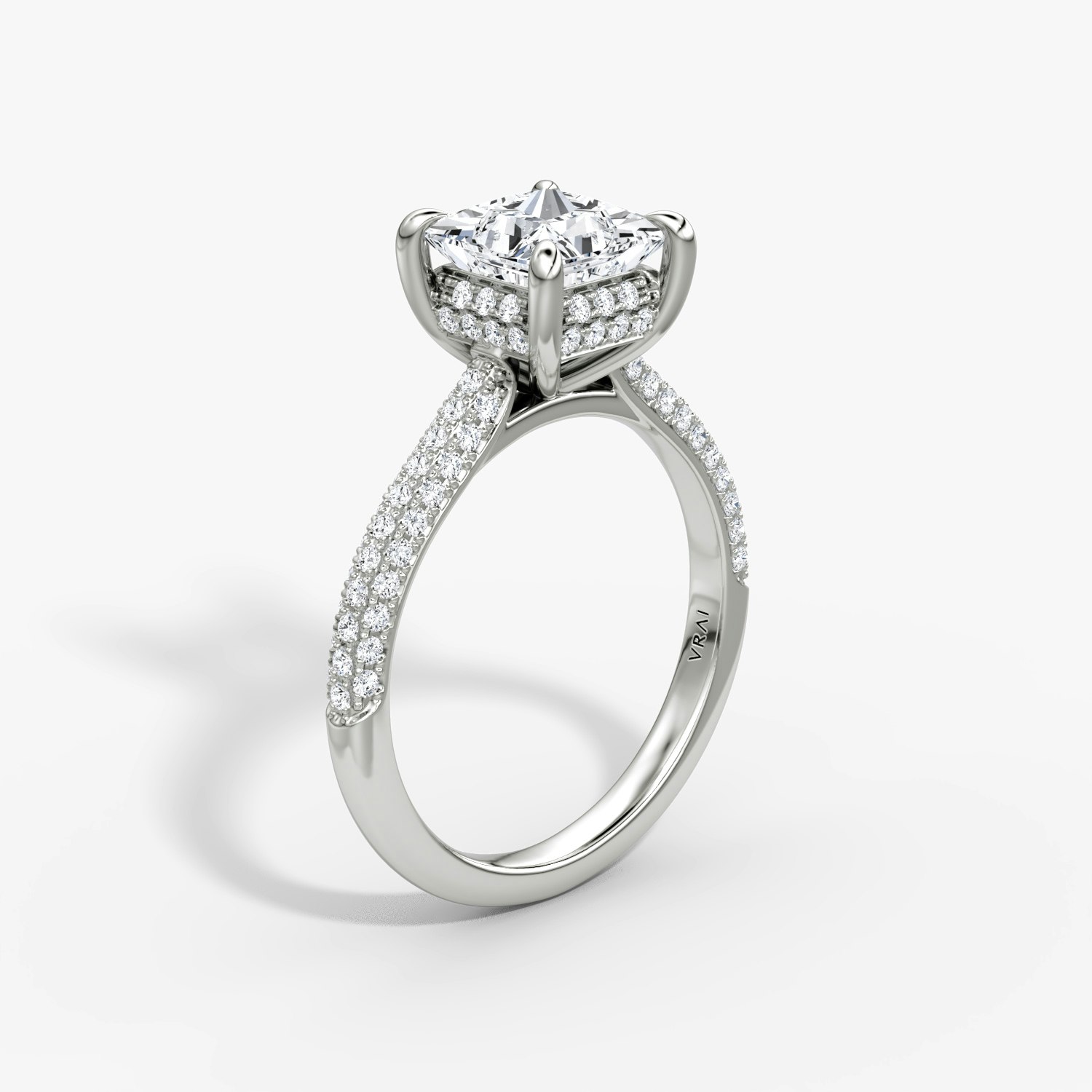 Regal Pavé Dome Princess Engagement Ring | 18k White Gold Pave