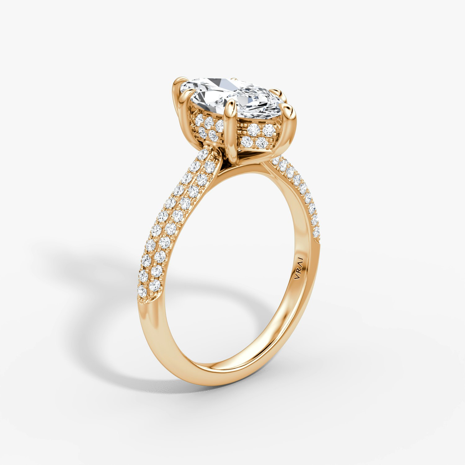 Regal Pavé Dome Marquise Engagement Ring | 14k Rose Gold Pave