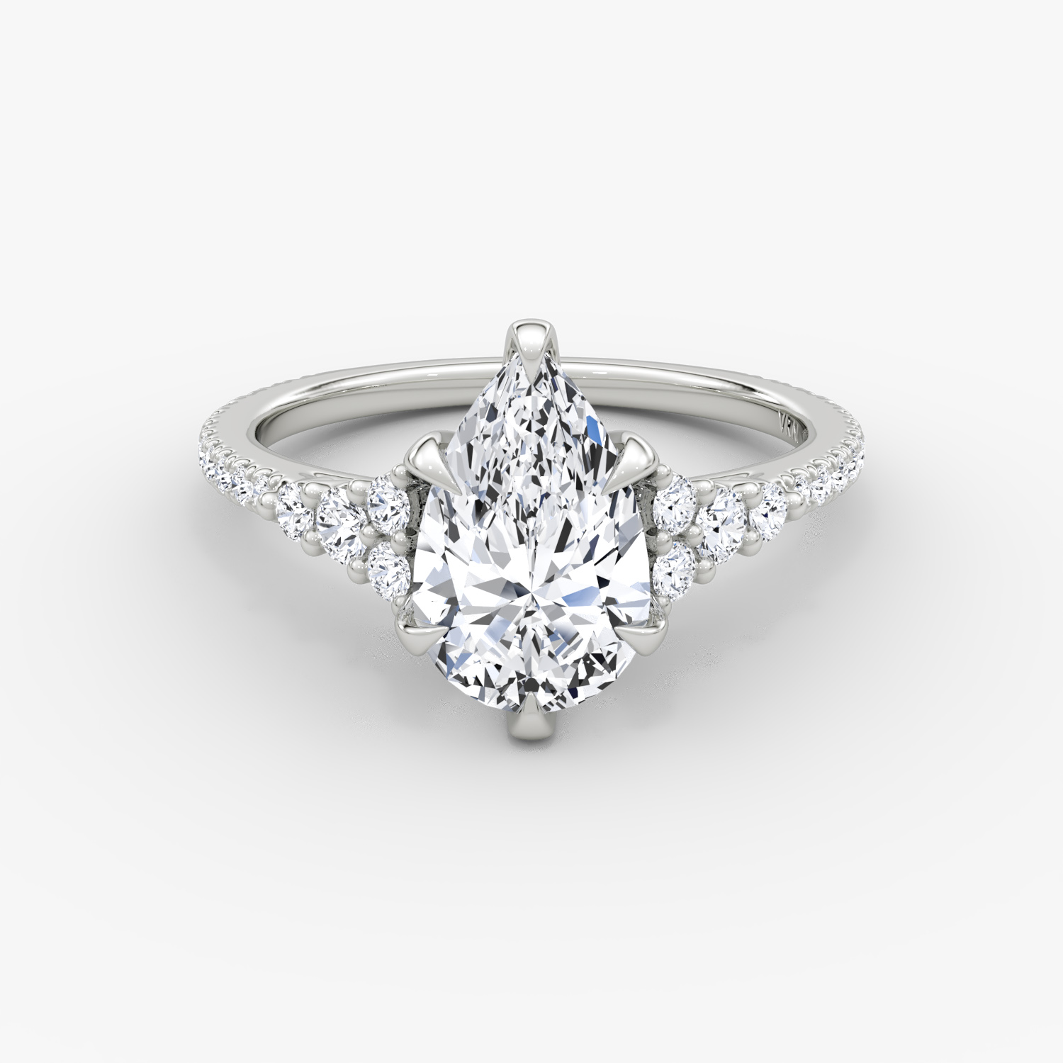 Round Cluster Heirloom Pear Engagement Ring | 18k White Gold
