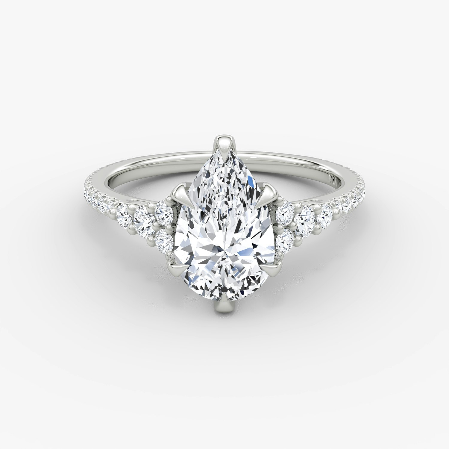 Round Cluster Heirloom Pear Engagement Ring | 18k White Gold