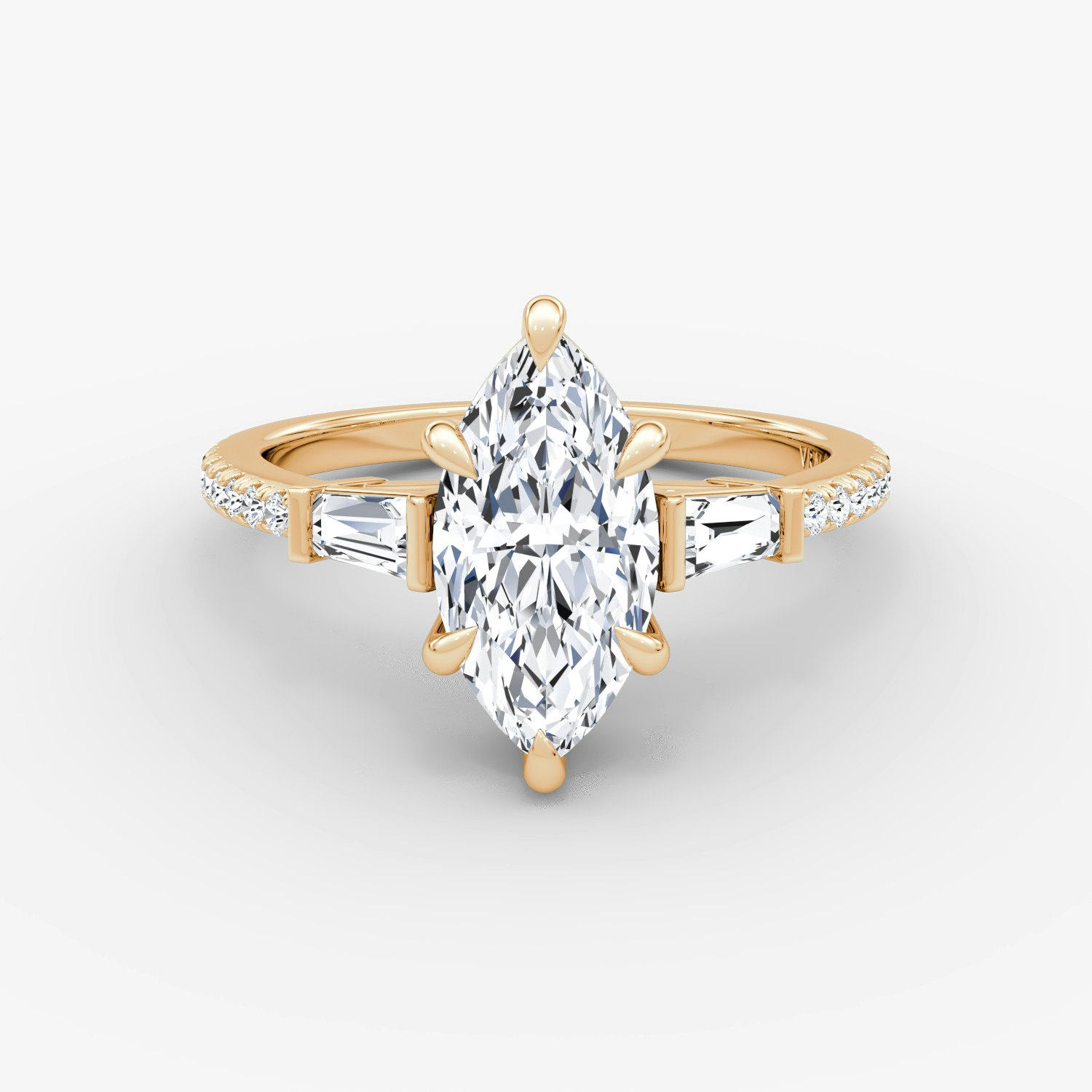 Tapered Baguette Three Stone Marquise Engagement Ring | 14k Rose Gold