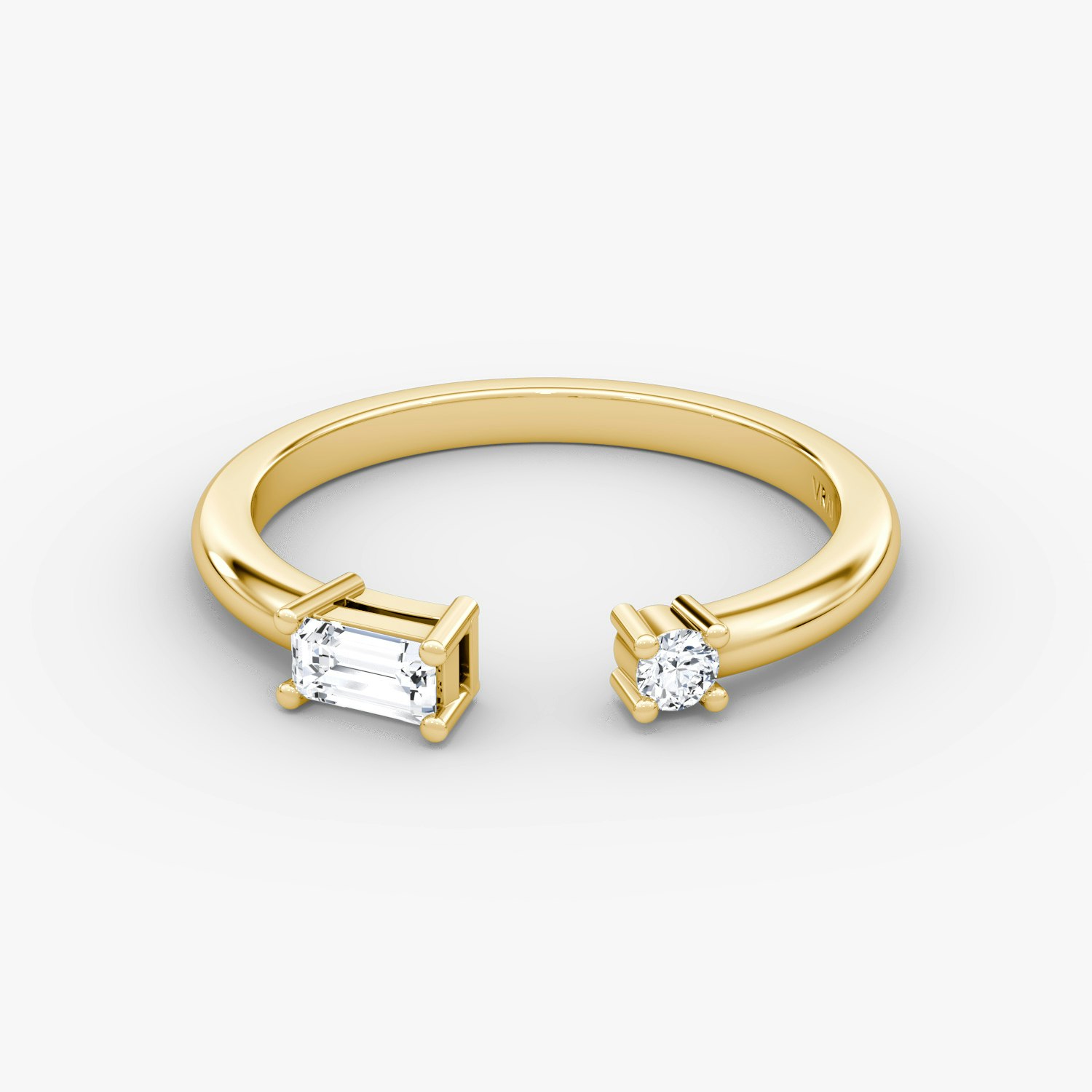 VRAI Petite East-West Cuff Round Brilliant Rings and Baguette | 14k Yellow Gold