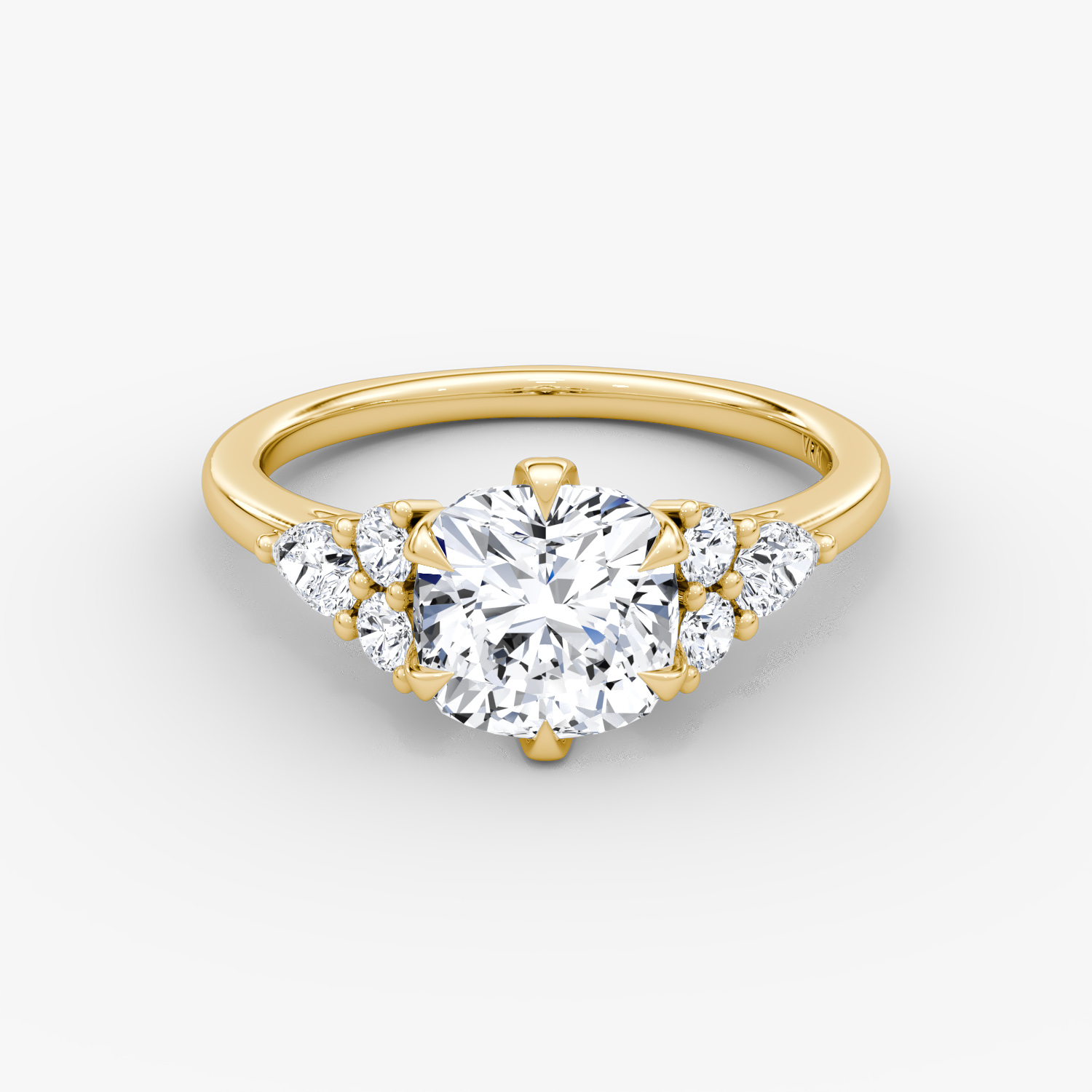 Pear Cluster Heirloom Cushion Engagement Ring | 18k Yellow Gold