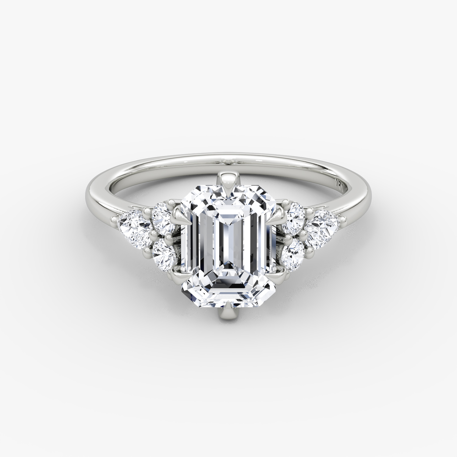 Pear Cluster Heirloom Emerald Engagement Ring | 18k White Gold