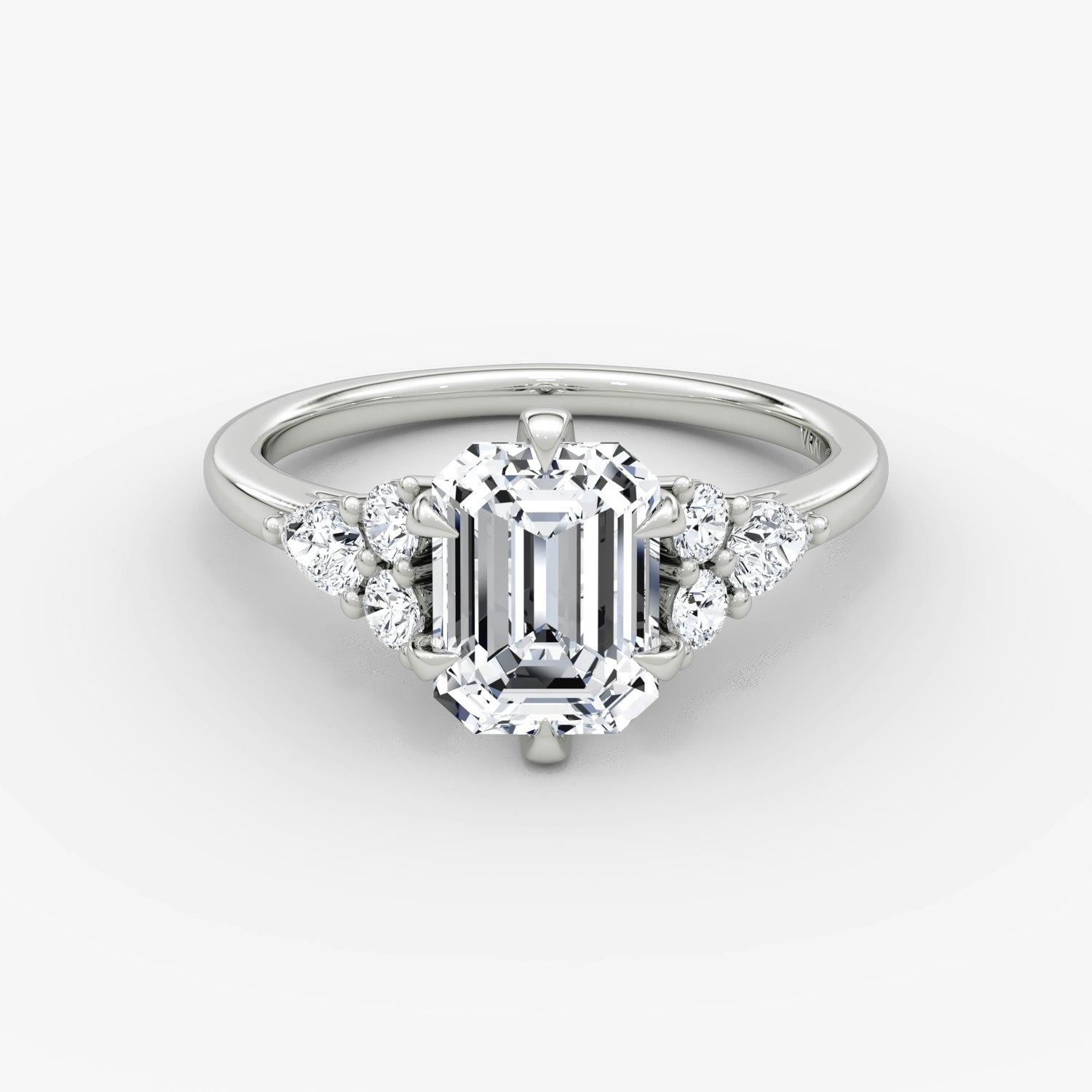 Pear Cluster Heirloom Emerald Engagement Ring | 18k White Gold