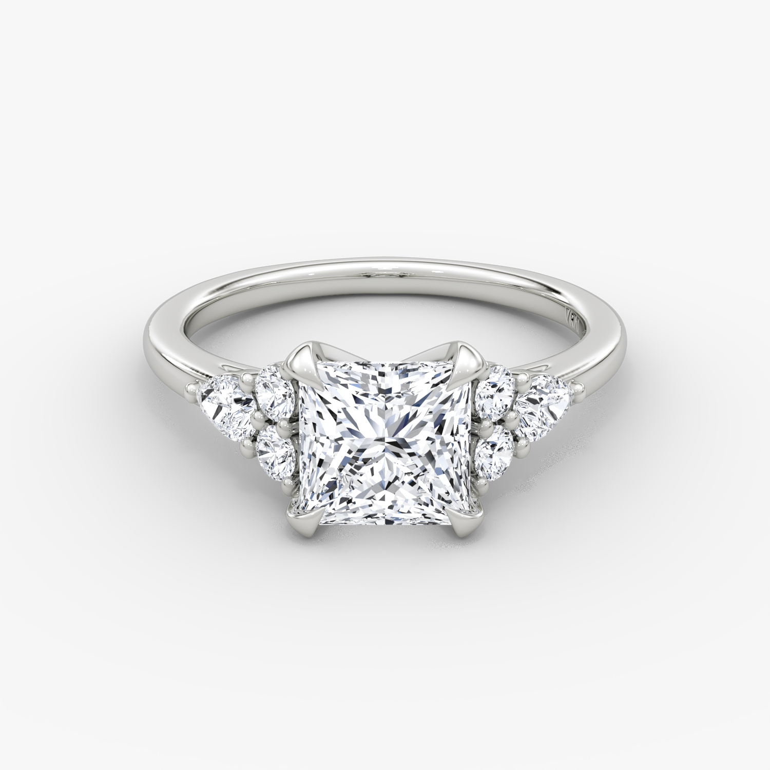 Pear Cluster Heirloom Princess Engagement Ring | 18k White Gold