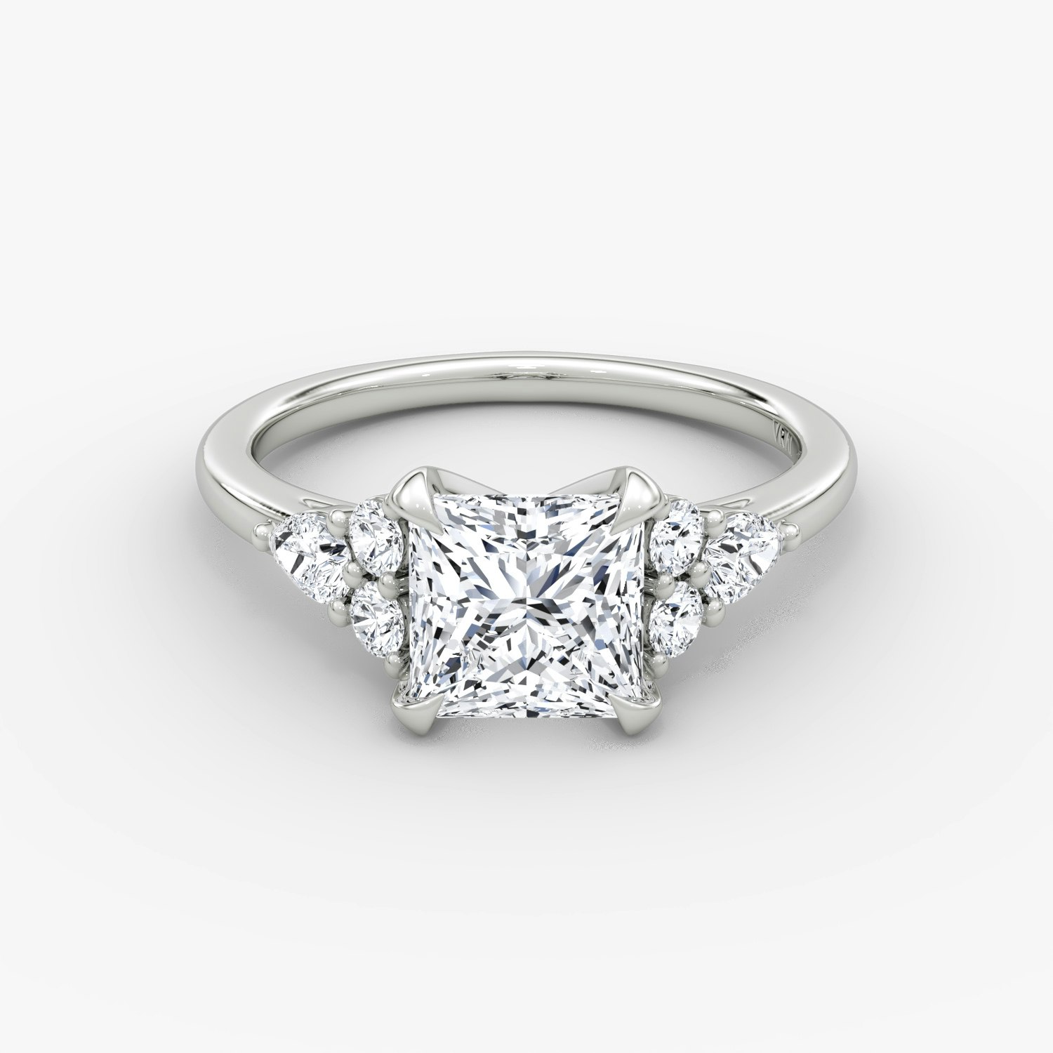 Pear Cluster Heirloom Princess Engagement Ring | 18k White Gold