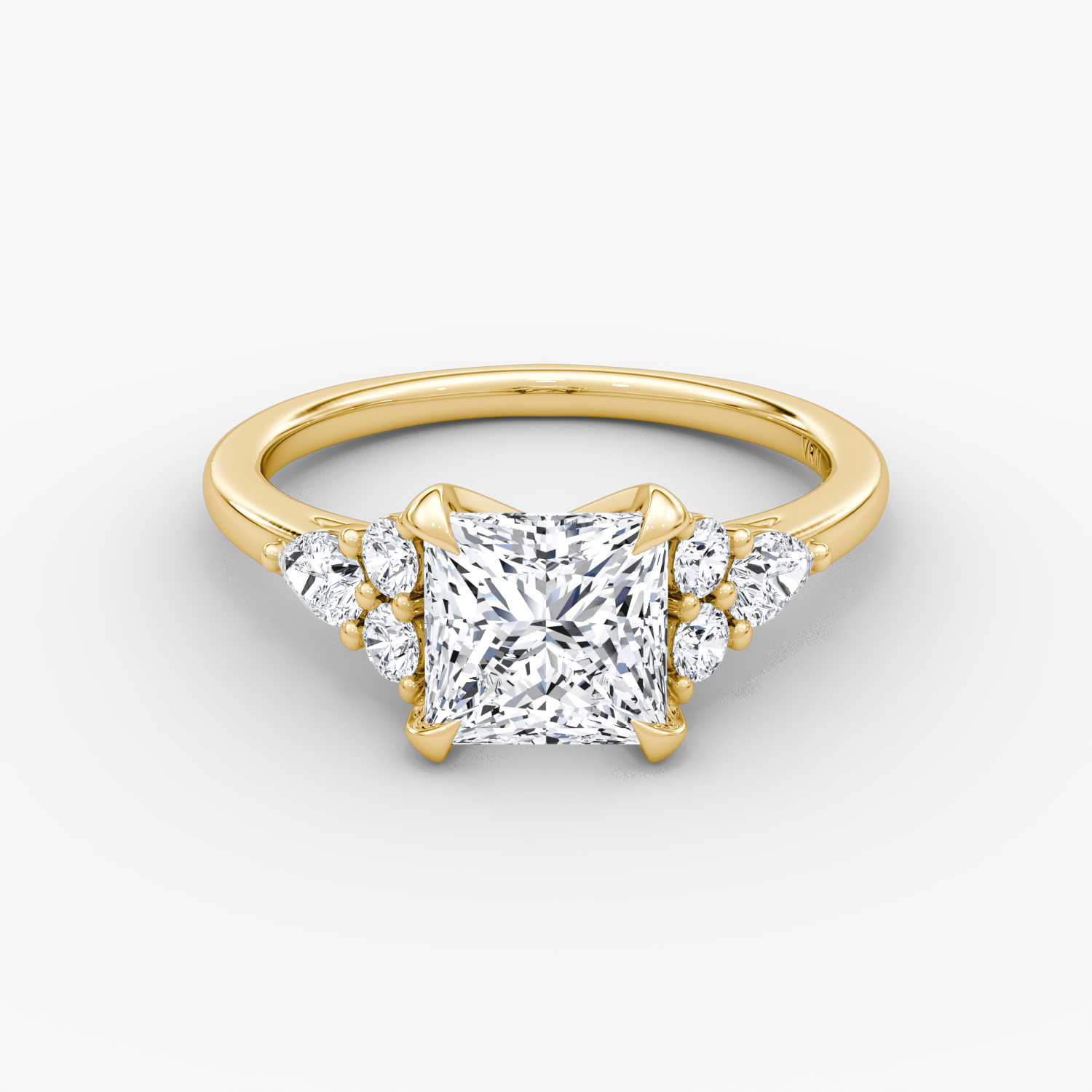 Pear Cluster Heirloom Princess Engagement Ring | 18k Yellow Gold